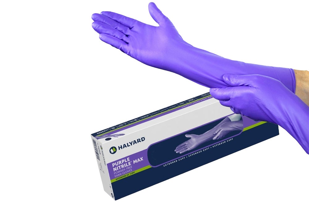 Produktbild - VF000178034 - Undersökningshandske nitril lila extralång strl XL 40cm 50/8-pack