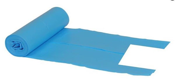 Produktbild - 57992 - Sopsäck plast förnybar blå med knythandtag 125L 750x1330x0,04mm 10st/rulle