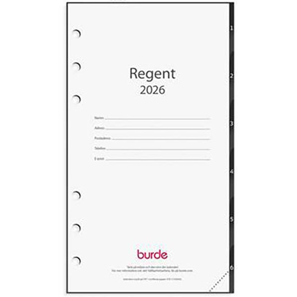 Produktbild - 65789 - Almanacka Regent grundsats 2026 1 vecka/uppslag timindelning kl 8-17 95x170mm