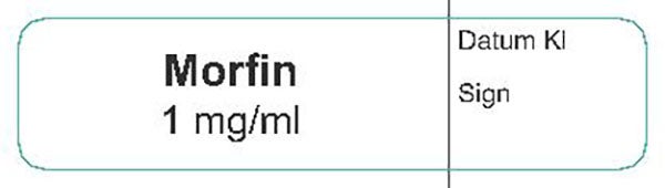 Produktbild - 62557 - Etikett Morfin 1mg/ml vit/svart 12x50mm 500st/rulle
