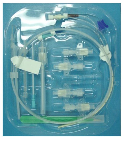 Produktbild - 62439 - CVK-set 4-lumen med avstängningsknapp 8,5Fr 14/16/16/18G 150mm