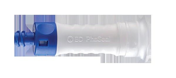 Produktbild - 65577 - Blandningsadapter sluten för injektion och infusion med luer-lock injektor och inkapslad kanyl blå och vit