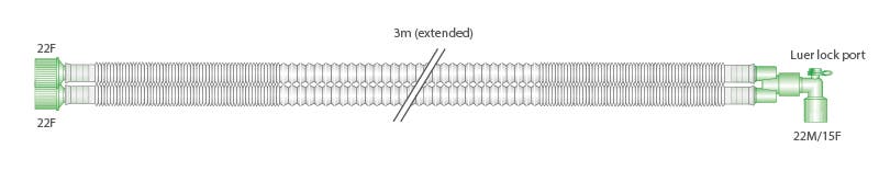 Produktbild 2 - 61763 - Narkos- och respiratorslang flexibel med fast Y-stycke knä och samplingsport 15mm, 3m
