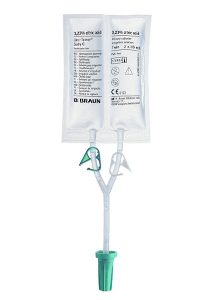 Produktbild - 53106 - Spolvätska för kvarkateter Suby G 3,23% citronsyra tvåkammarpåse 2x30ml