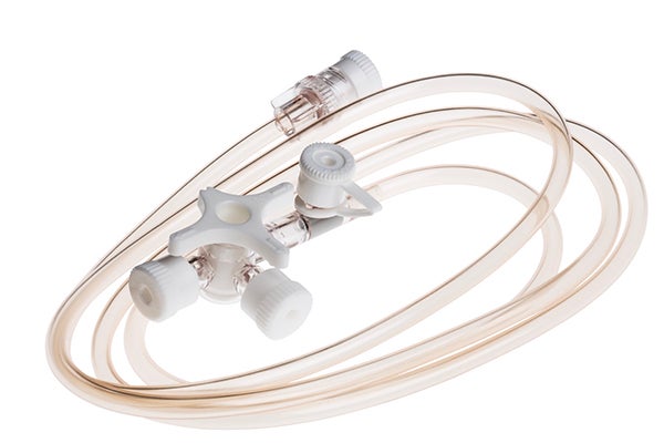 Produktbild - 62464 - Infusionskran 3-vägs med slang och injektionsport luer-lock vit 100cm