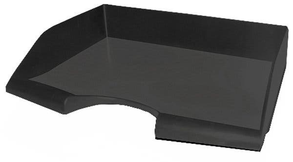 Produktbild - 40853 - Brevkorg stapelbar plast svart öppen på långsidan invändiga mått 336x252x65mm