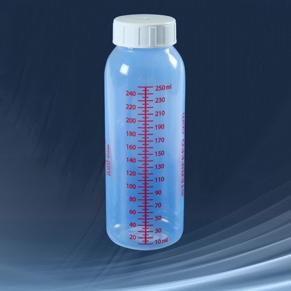 Produktbild - 74867 - DI-FLASKA PL 250ML GRAD M LOCK FLG U NAPP F PASTÖRISERINGSMASKIN