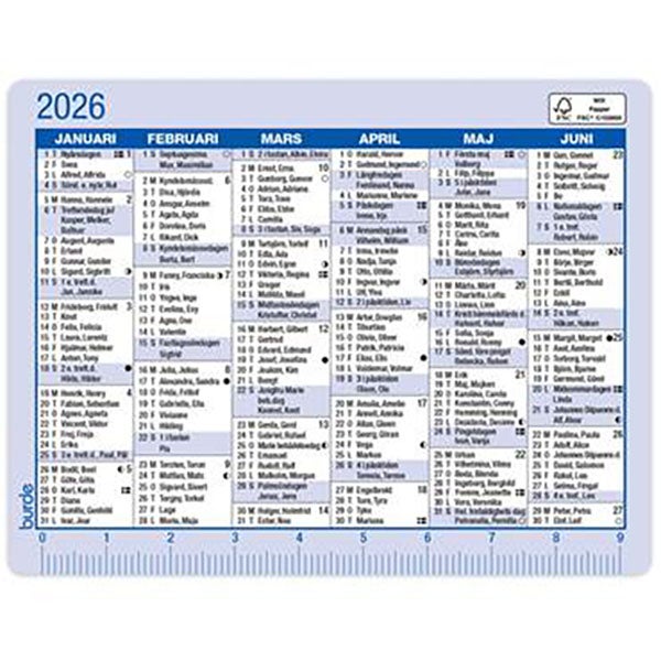 Produktbild - 65780 - Almanacka kalenderkort 2026 halvår/sida 100x77mm