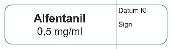 Produktbild - 62567 - Etikett Alfentanil 0,5mg/ml vit/svart 12x50mm 500st/rulle