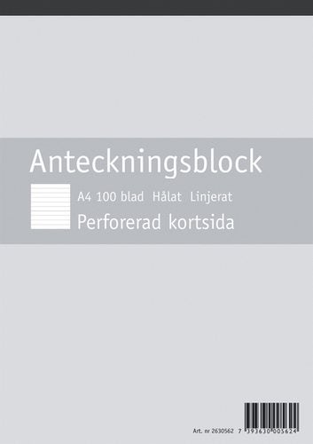 Produktbild - 44997 - Block häftat i överkant hålat linjerat och perforerat A4 100 blad 60g