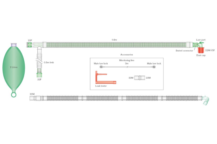 Produktbild - VF000119429 - Andningssystem-set koaxialt komplett med slang handventilator samlare och blåsa