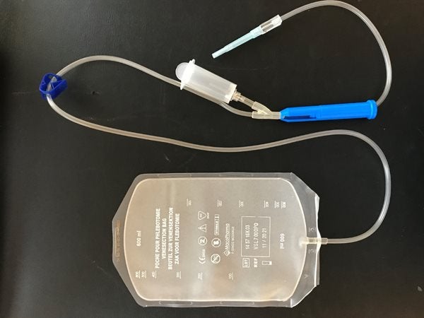 Produktbild - 56149 - Tappningspåse graderad utan antikoagulans med slangklämma 500ml