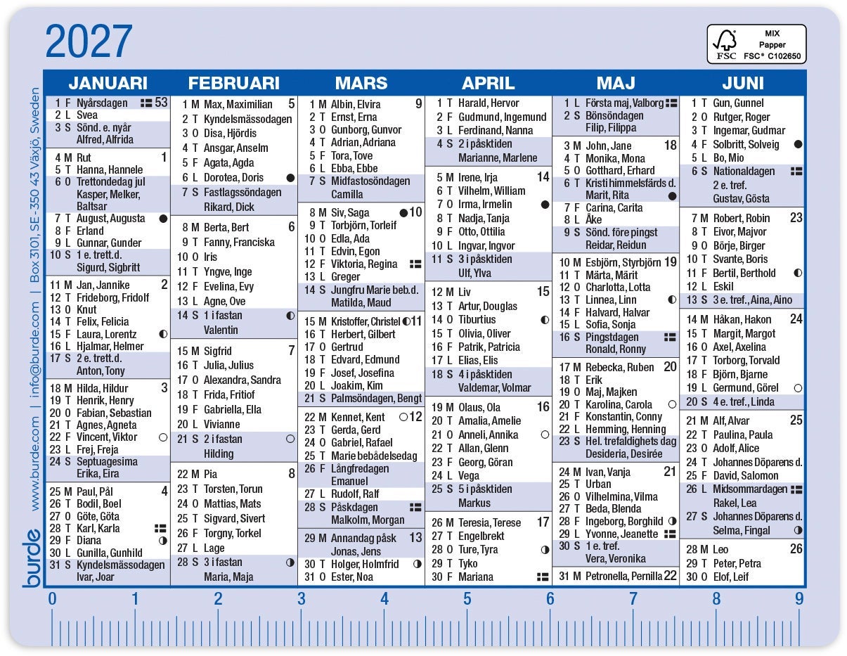 Produktbild - VF7009419 - Almanacka kalenderkort 2027 halvår/sida 100x77mm