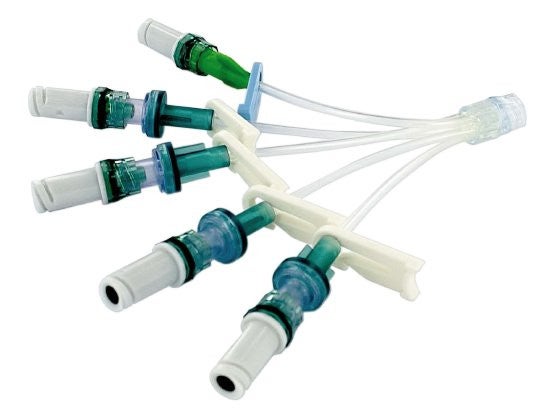 Produktbild - VF000176582 - Injektionsmembran med fem slangar och fyra backventiler luer-lock slang 5-10cm innerdiameter 0,8-1,5