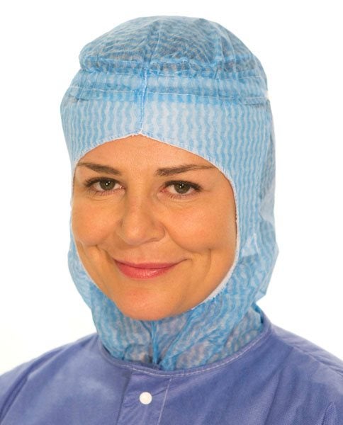 Produktbild - 48979 - Axeltäckande hjälmmössa med svettband och knytband blå