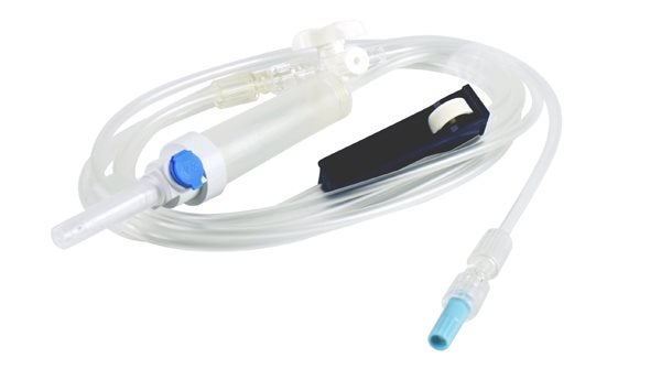 Produktbild - 57352 - Infusionsaggregat gravitation 180cm med fast 3-vägskran och 15cm slang