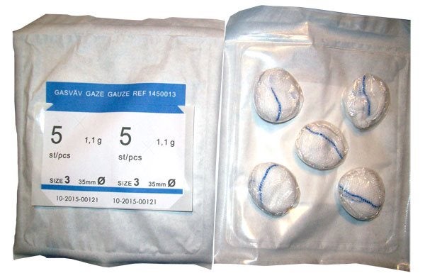Produktbild - 55062 - Operationstork gasväv 5-lagers med röntgentråd nr 3 30mm 5-pack