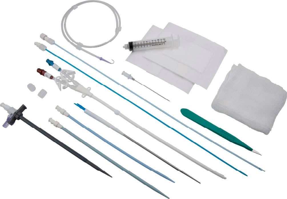 Produktbild - VF000183089 - Långtidskateter CDK set 2-lumen coatad med heparin och kuff rak med symmetrisk tip 14,5Fr 23cm