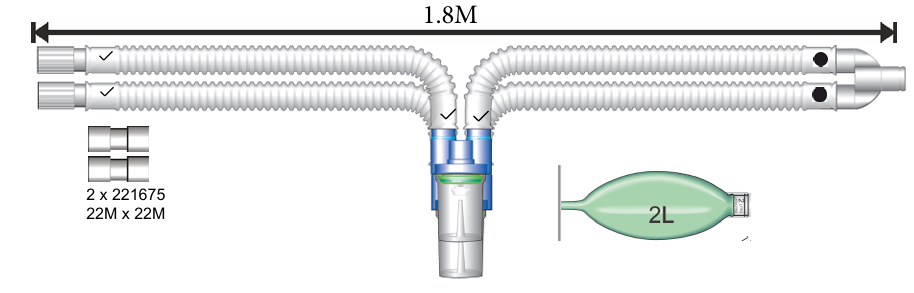Produktbild - VF000121345 - Narkos- och respiratorslang med Y-stycke och andningsblåsa 2L 1,8m