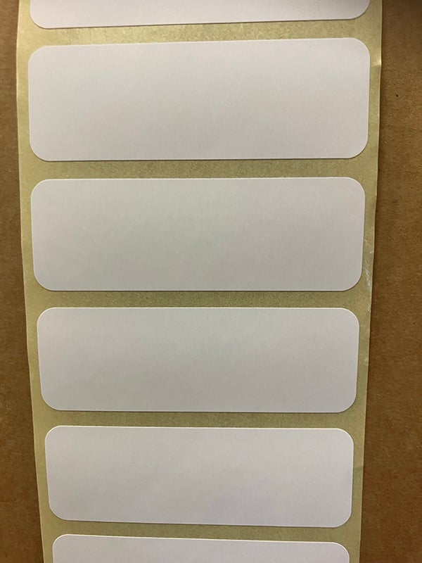 Produktbild - 62649 - Etikett thermo till IMX-system permanent utan tryck runda hörn 65x22mm 1500st/rulle