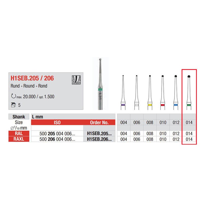 Produktbild 1 - H1SEB205014 - Endoborr rund lång hals för vinkelstycke grön diameter 014