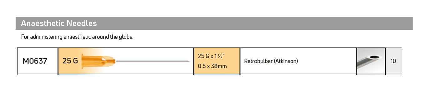 Produktbild - VF000108697 - Retrobulbärnål Atkinson point engångs 25Gx1 1/2" 10-pack