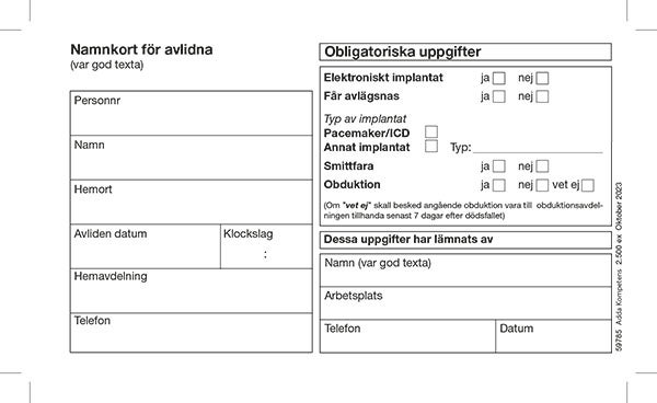 Produktbild - 59785 - Namnkort för avlidna Region Uppsala