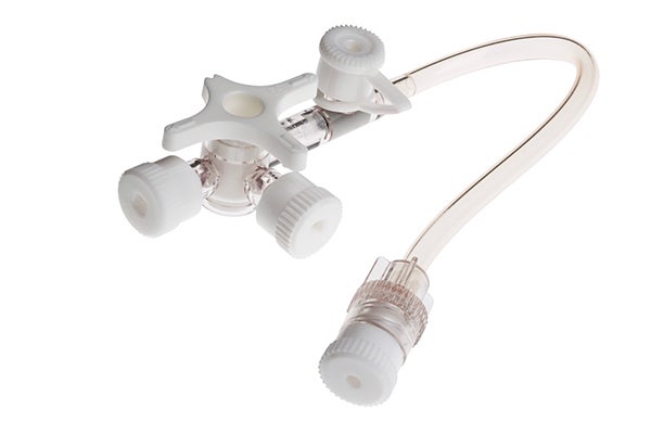 Produktbild - 62462 - Infusionskran 3-vägs med slang och injektionsport luer-lock vit 7cm