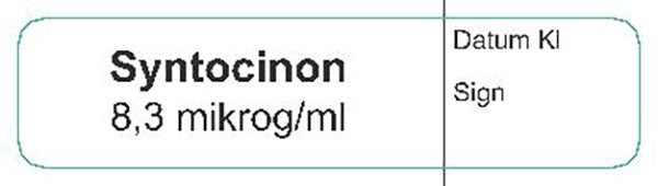 Produktbild - 62566 - Etikett Syntocinon 8,3 mikrog/ml vit/svart 12x50mm 500st/rulle