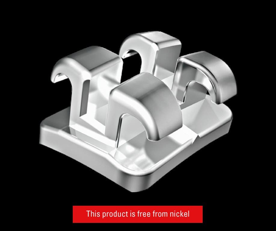 Produktbild - VF000139125 - Bracket nickelfri metall MB för vänster överkäke tand 3 med krok 5,0 0.018"