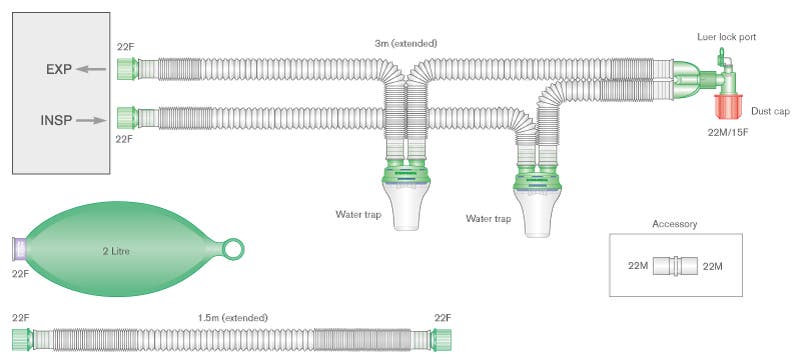 Produktbild 2 - 55687 - Narkos- och respiratorslang expanderbar med 2 vattenfällor 3m
