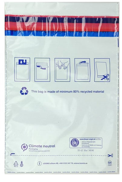 Produktbild - 60907 - Värdepåse för patient vit plast med tryck paginerad 160x260mm