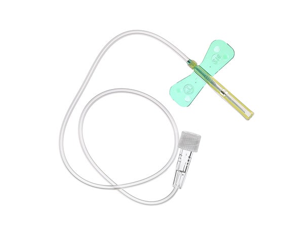 Produktbild - 63283 - Vingkanyl med stickskydd grön 21G 0,8x19mm med slang 30cm och luer-lock