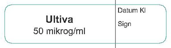 Produktbild - VF000183834 - Etikett Ultiva 50mikrog/ml vit/svart 12x50mm 500st/rulle