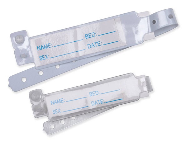 Produktbild - 61381 - Identitetsband vuxen för insticksetikett med knapplås vit 23x250mm