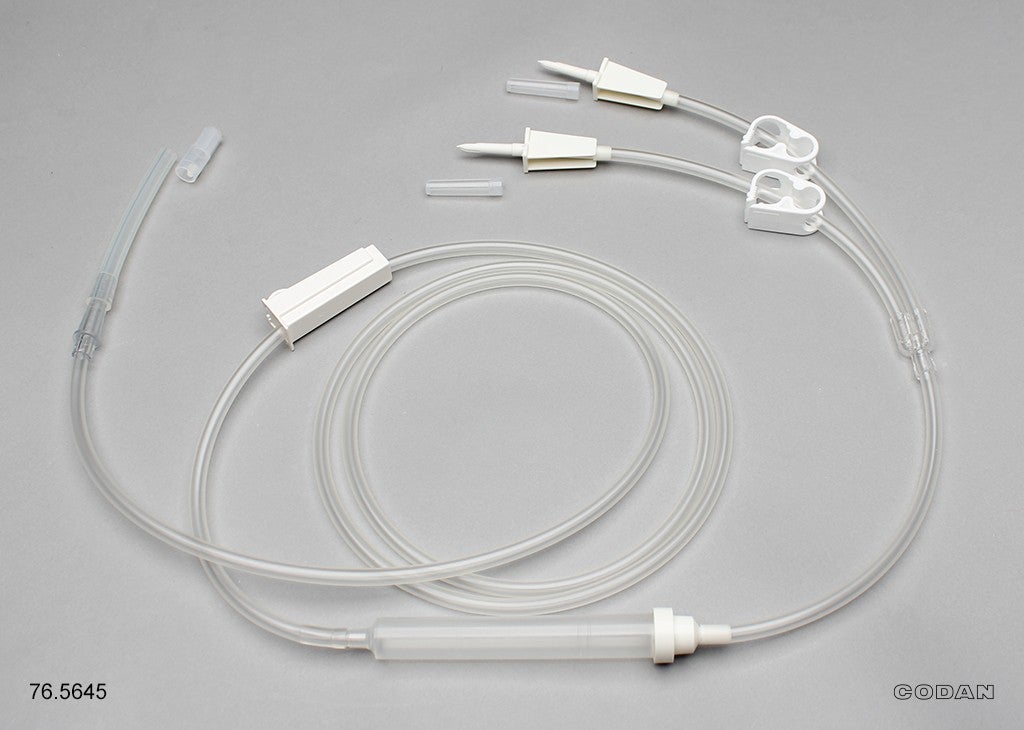 Produktbild - VF000177452 - Urinspolaggregat dubbelt med rullklämma och droppkammare 240cm
