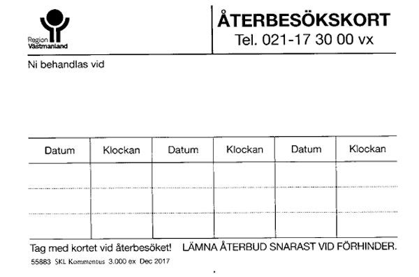 Produktbild - 55883 - Återbesökskort Region Västmanland