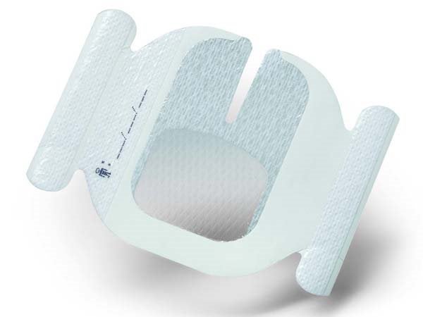 Produktbild - 51562 - Infartsfixering plastfilm för fuktig hud med slits och fästremsor till PVK 7x8cm