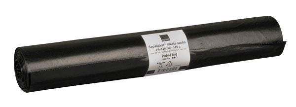 Produktbild - 52751 - Sopsäck plast svart 125L 390/360x1150x0,035mm 10st/rulle