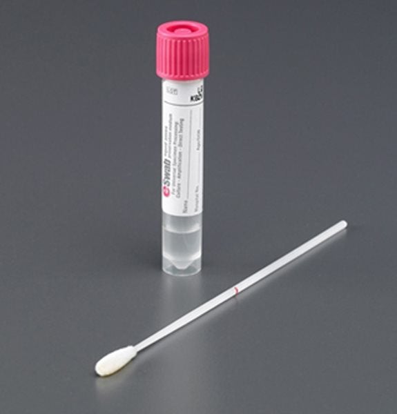 Produktbild - 48245 - Provtagningsset för bakterier med rör med platt botten och pinne med flockad topp flytande