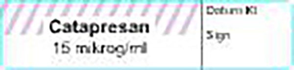 Produktbild - 62582 - Etikett Catapresan 15mikrog/ml färgkodad 12x50mm 500st/rulle
