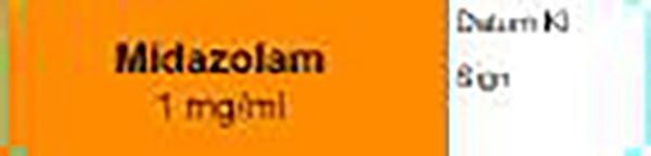 Produktbild - 62589 - Etikett Midazolam 1mg/ml färgkodad 12x50mm 500st/rulle