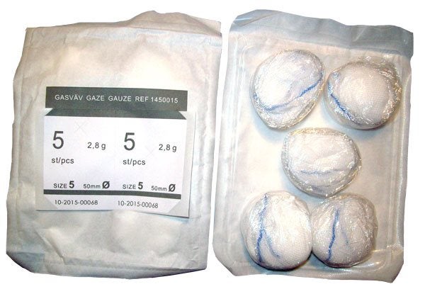 Produktbild - 55065 - Operationstork gasväv 5-lagers med röntgentråd nr 5 50mm 5-pack
