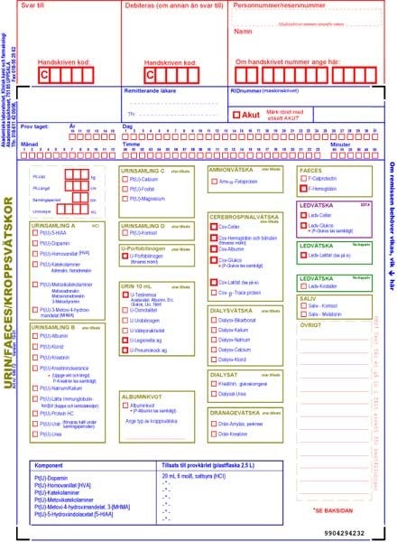 Produktbild - 64672 - Remiss urin Akademiska sjukhuset med etiketter