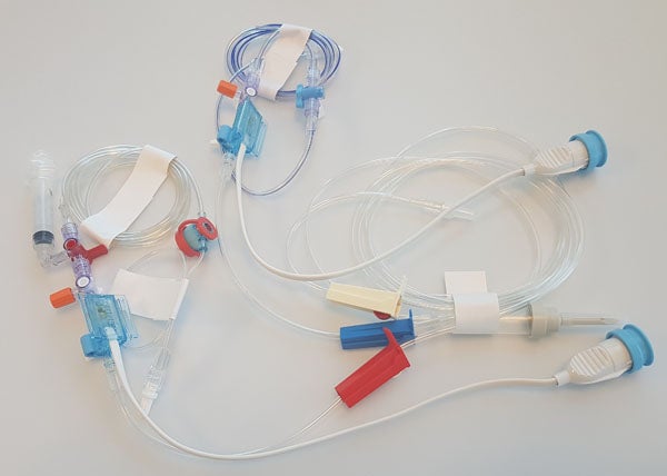 Produktbild - 58735 - Tryckmätningsset 2,5-linje röd/blå slutet och adapterfritt för anslutning till PA-set 143/90cm