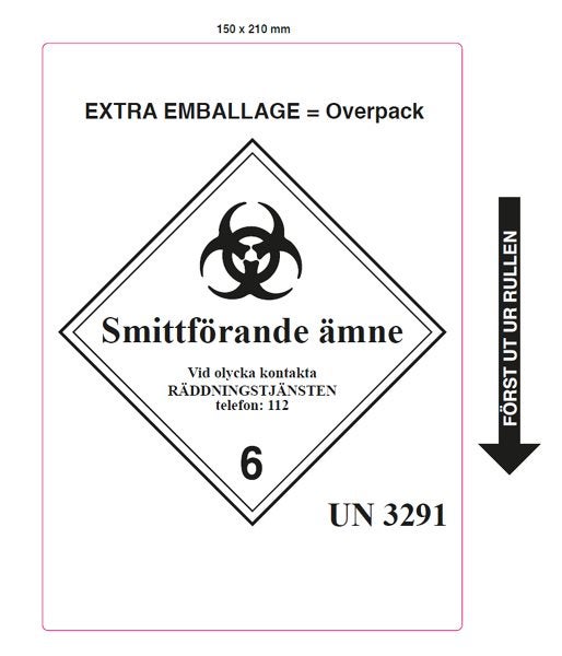 Produktbild - 57981 - Etikett för smittförande ämne UN3291 150x210mm 100st/rulle