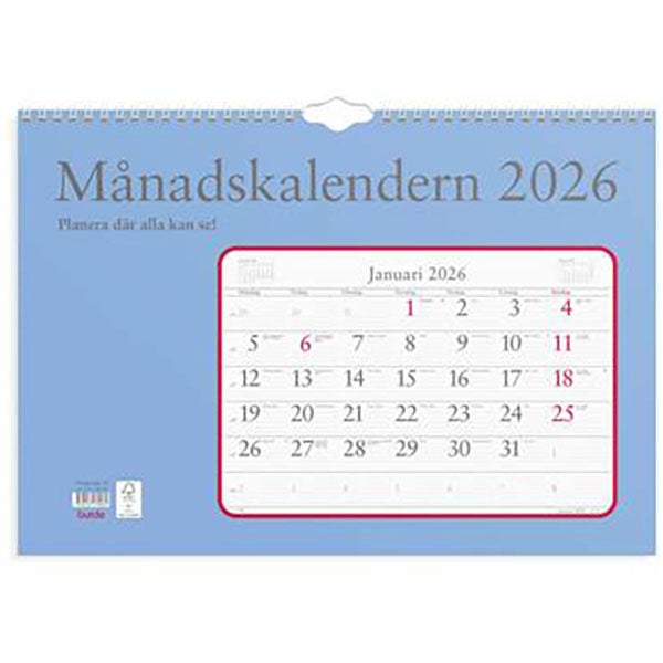 Produktbild - 65794 - Väggkalender 2026 1 månad/uppslag 430mmx30cm