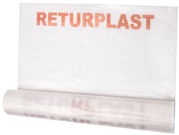 Produktbild - 57994 - Sopsäck plast transparent med lufthål 125L 380/370x1200x0,050mm 10st/rulle