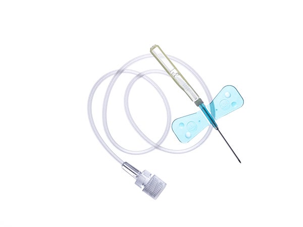 Produktbild - 62167 - Vingkanyl med stickskydd och slang luer-lock blå 23G 0,6x19mm slanglängd 30cm