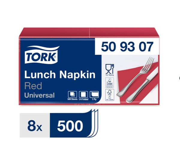 Produktbild - 64446 - Servett 1-lager vikt 4-vikt till dispenser röd 33x33cm